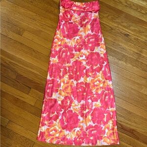 Strapless Floral Pink and Orange Dress Size 4 Billy J